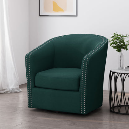 Modern Upholstered Swivel Club Chair With Nailhead Trim Noble House