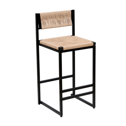 Bar Stools Paper Rope Weave Dining Chairs With Back Hand Weave Stools For Kichen Island, Bar & Counter (Set of 2) Home Essentials