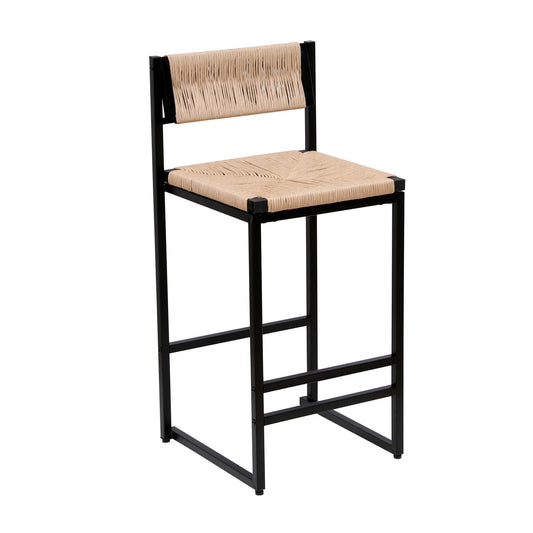 Bar Stools Paper Rope Weave Dining Chairs With Back Hand Weave Stools For Kichen Island, Bar & Counter (Set of 2) Home Essentials