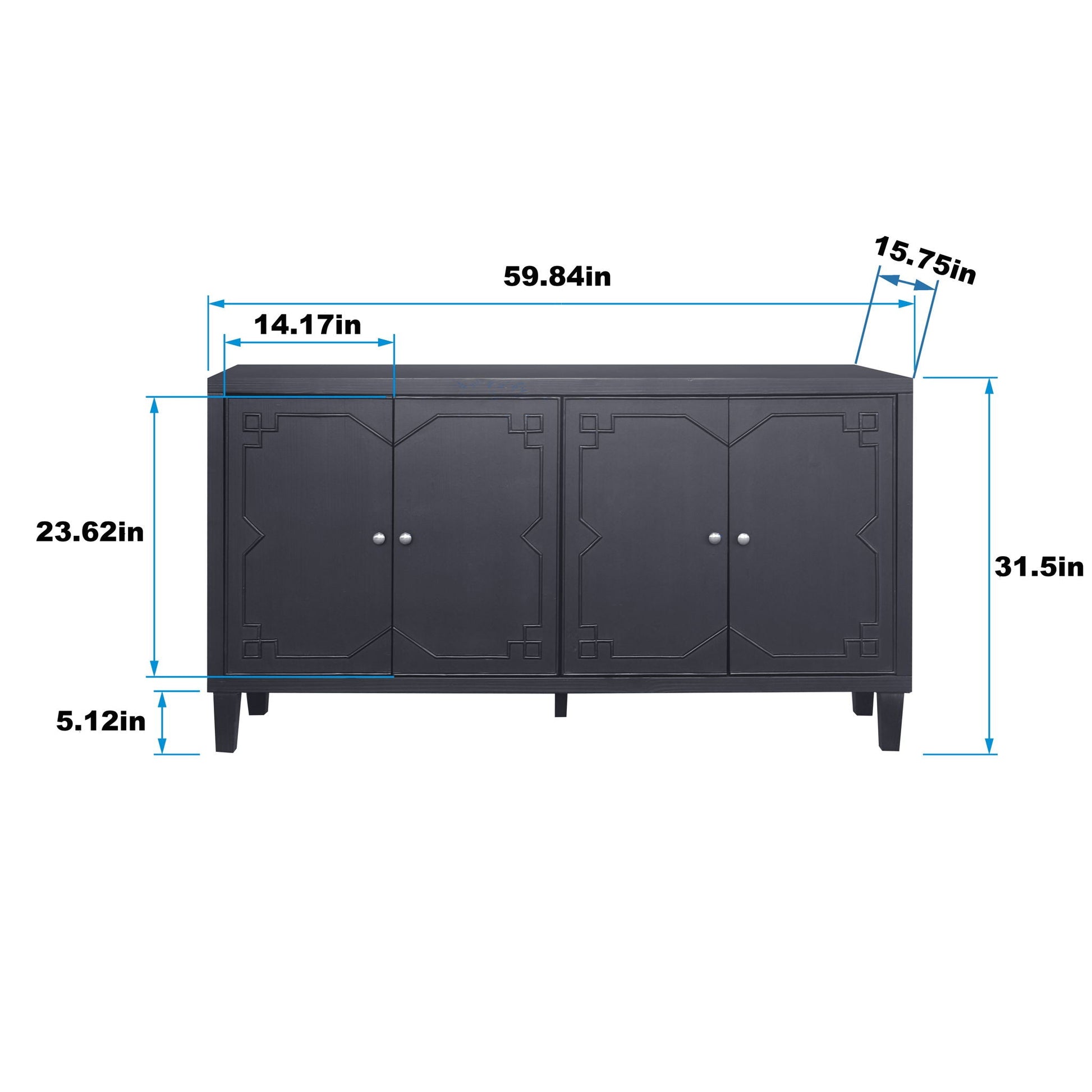 Accent Cabinet 4 Door Wooden Cabinet Sideboard Buffet Server Cabinet Storage Cabinet, For Living Room, Entryway, Hallway, Office, Kitchen And Dining Room - Matte Black Home Essentials