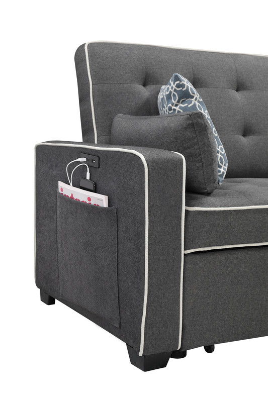 Cody - Modern Fabric Sleeper Sofa With 2 USB Charging Ports And 4 Accent Pillows - Gray