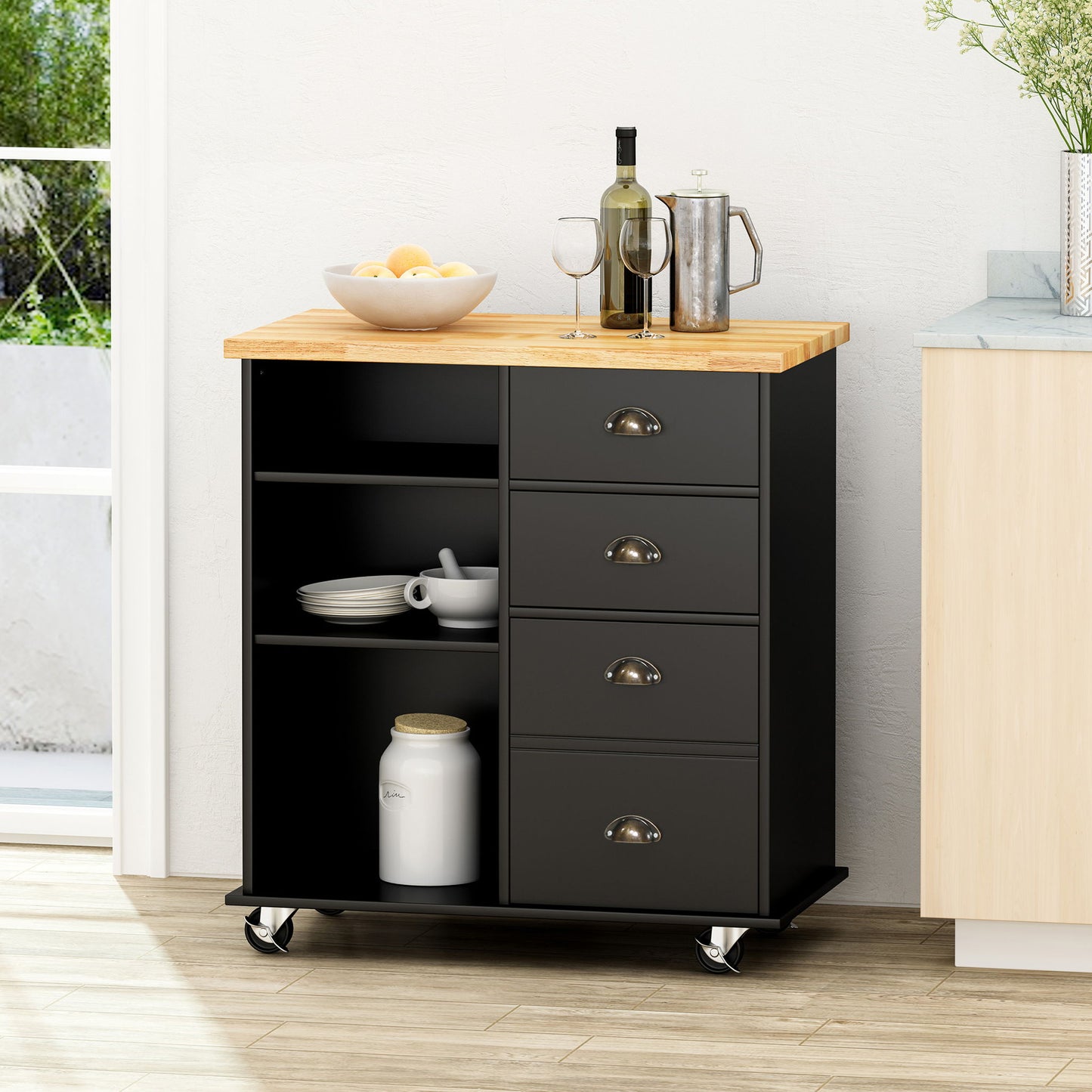 Yohaan - Contemporary Kitchen Cart With Wheels Noble House