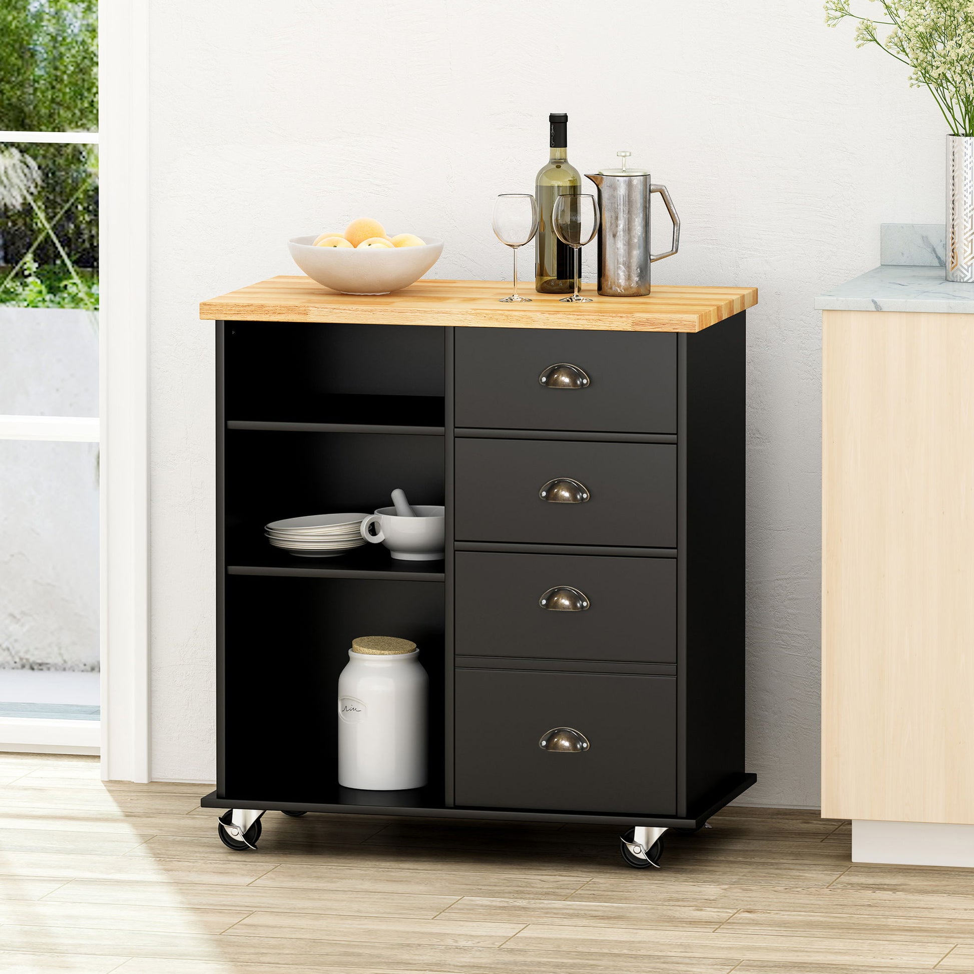 Yohaan - Contemporary Kitchen Cart With Wheels Noble House