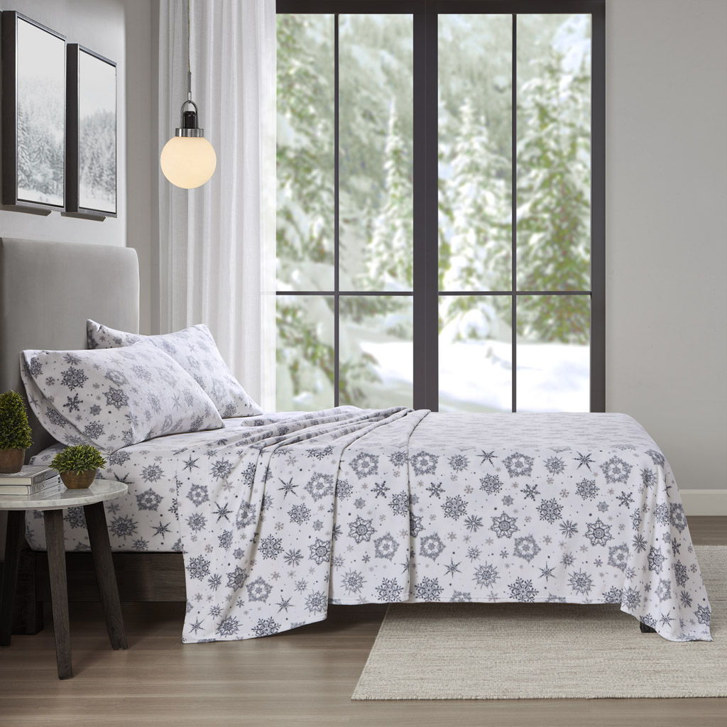 Micro Fleece - Twin Sheet Set - Gray Snowflake