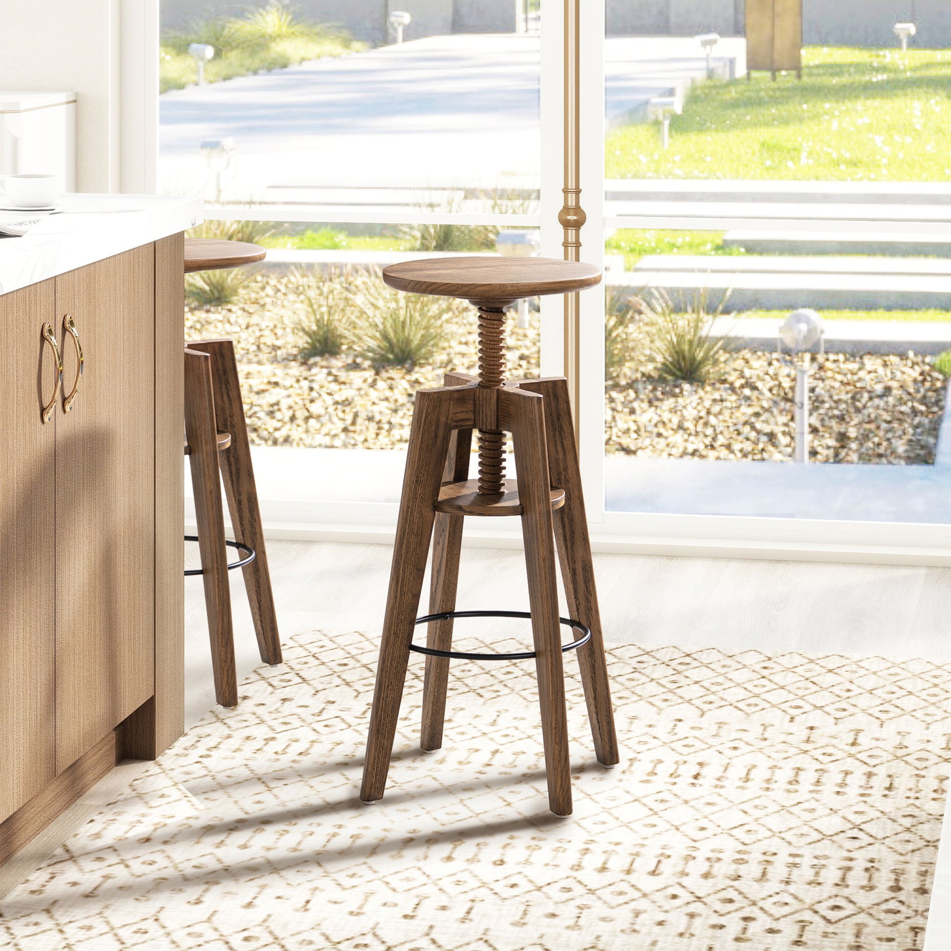 Spencer - Minimalist Oak Adjustable Bar Counter Stool - Walnut Brown Oak Jennifer Taylor Home