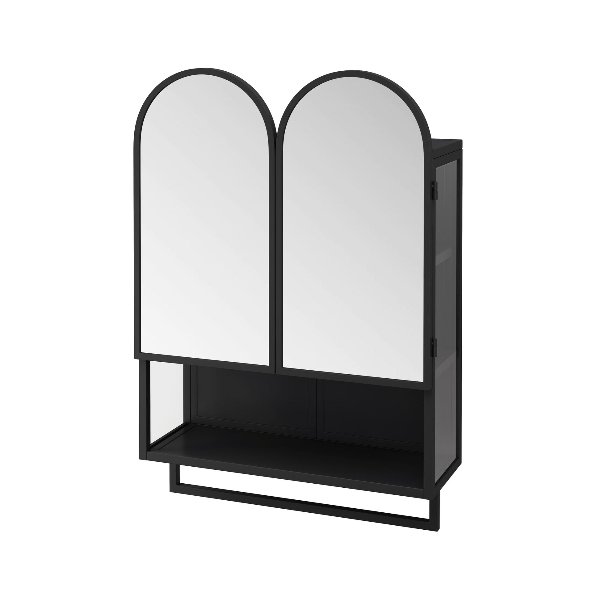Double Arched Mirror Wall Cabinet With 2 Doors, Featuring Adjustable Shelves And Towel Rack Daily Nest