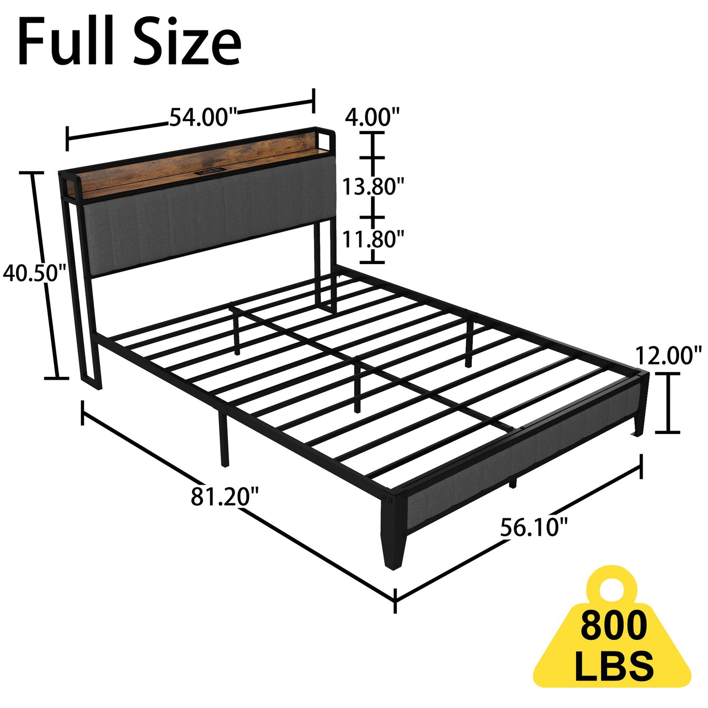 Bed With Charging Station, American Design Upholstered Headboard, Metal Platform Home Essentials