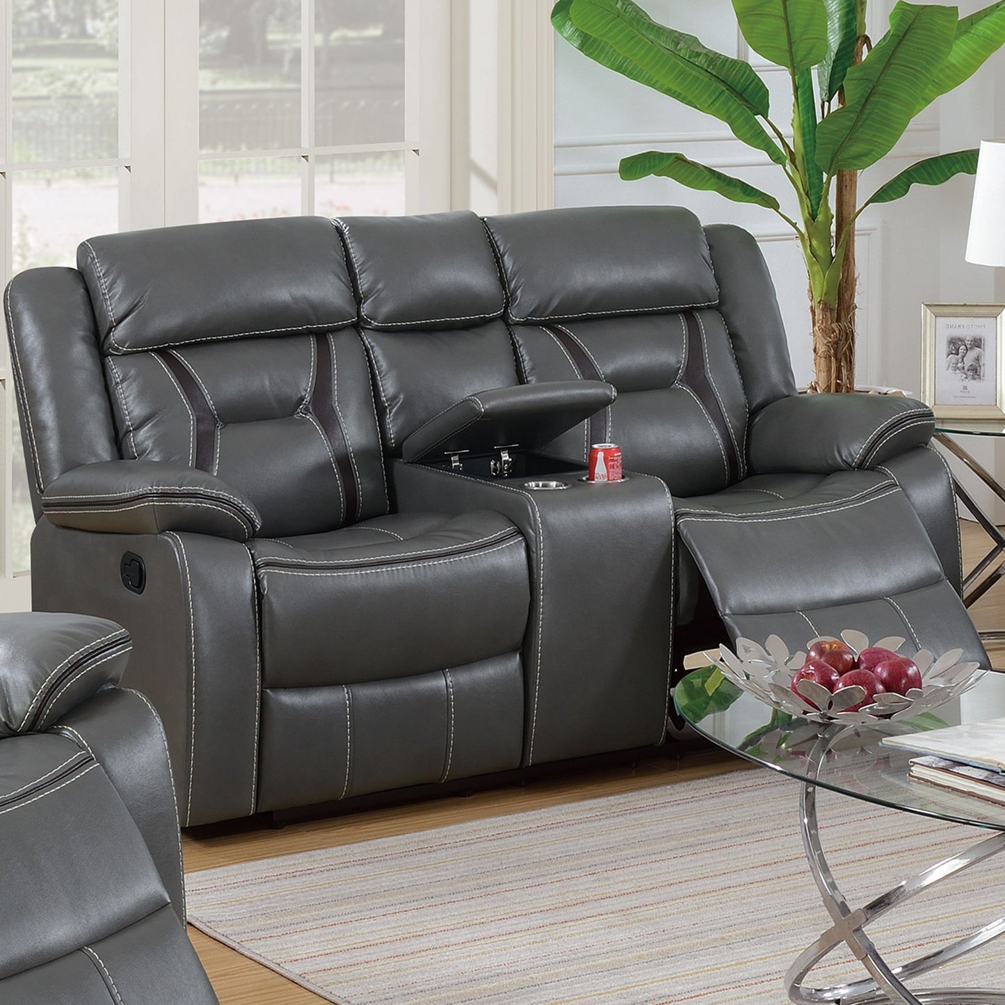 Modern Reclining Loveseat With Console, Cup Holders, Storage Home Essentials