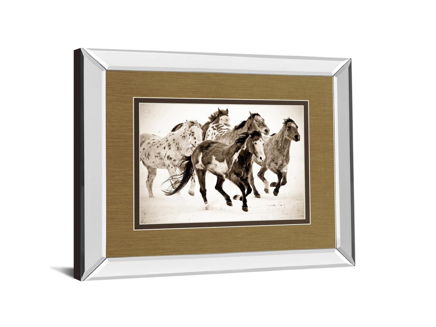 Painted Horses Run By Carol Walker - Mirror Framed Print Wall Art - Dark Brown