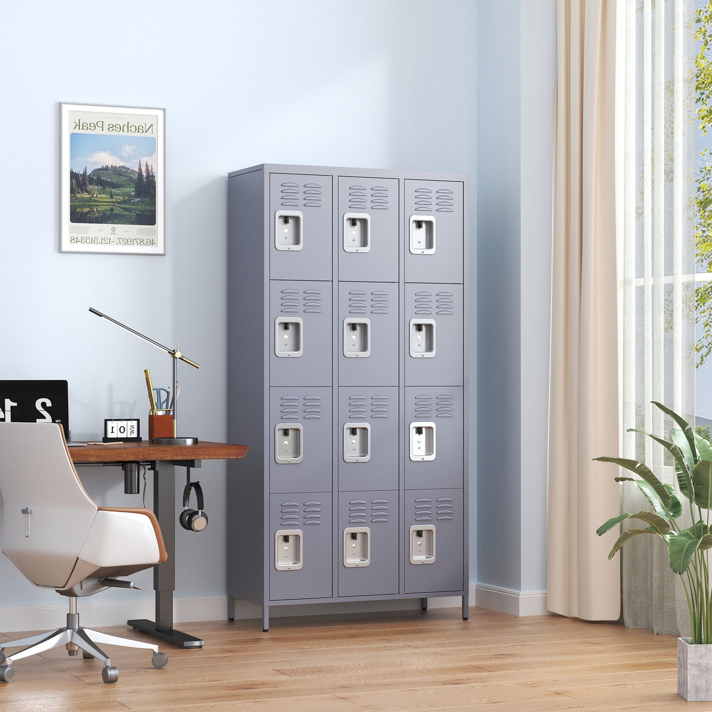12 Door Lockers With Lock For Secure Storage Construction - Gray Home Essentials