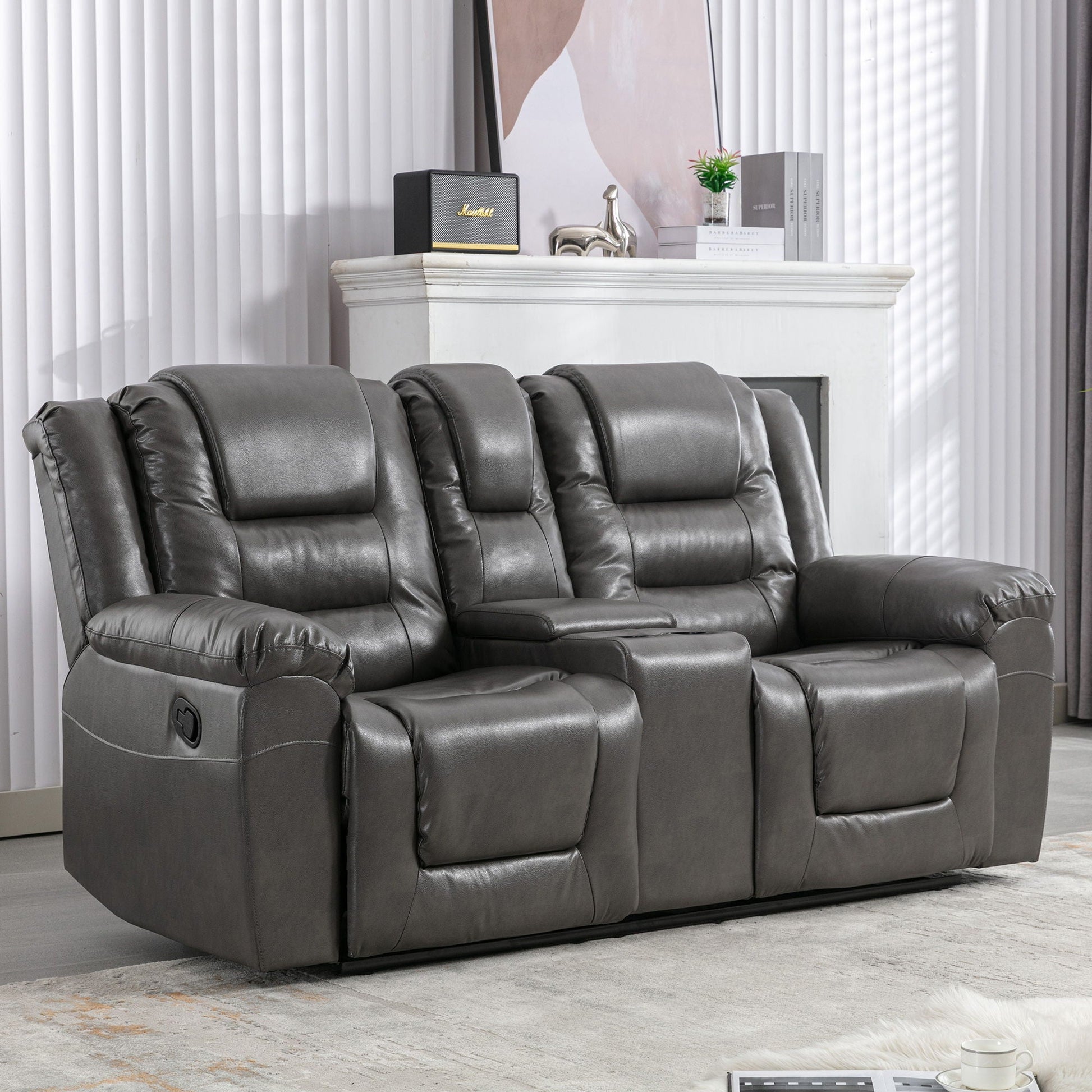 2 Seater Home Theater Recliner Manual Recliner Chair With A Storage Box And Two Cup Holders For Living Room Hearth and Haven