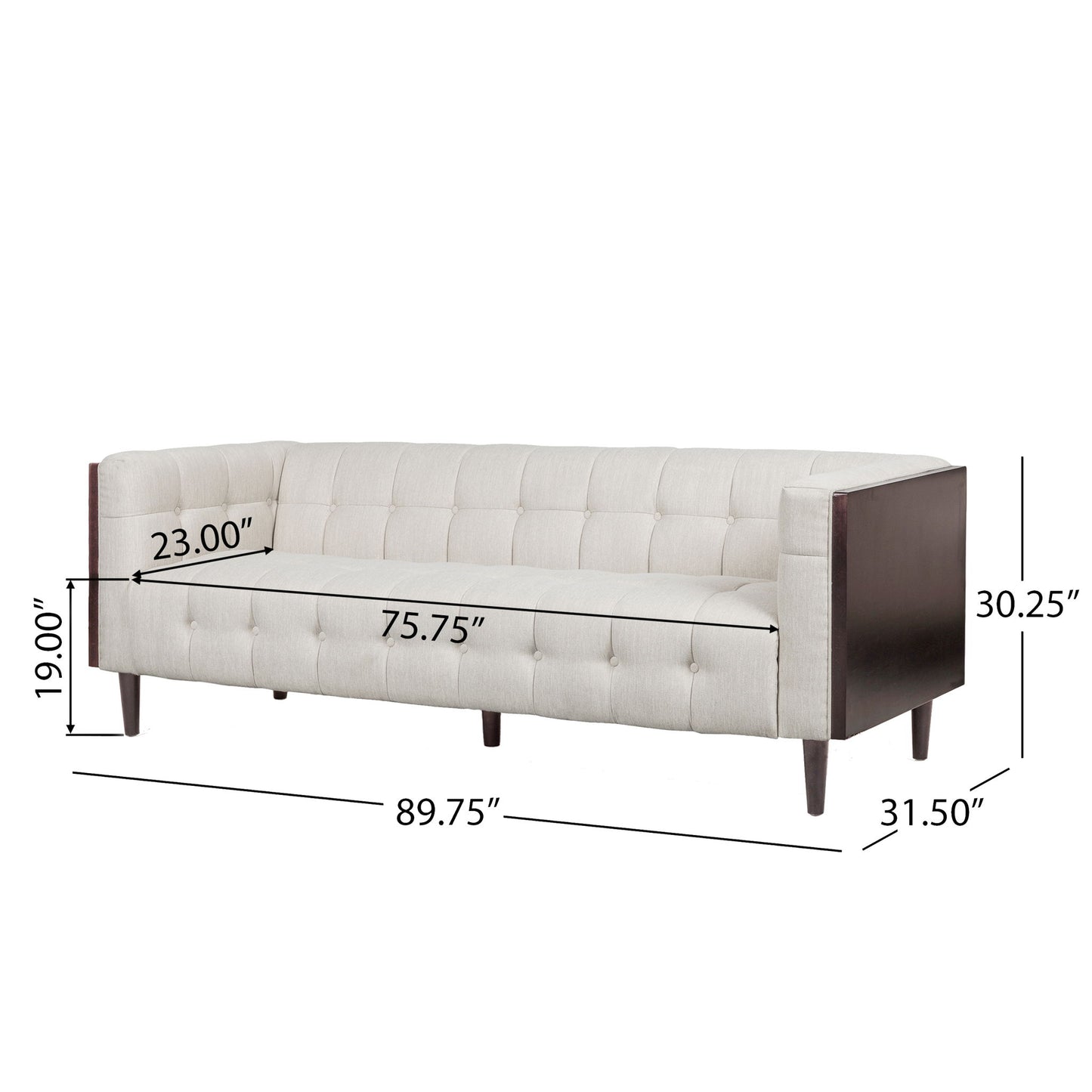 Contemporary Mid-Century Charm 3 Seater Sofa With Button Tufted Waffle Stitching Noble House