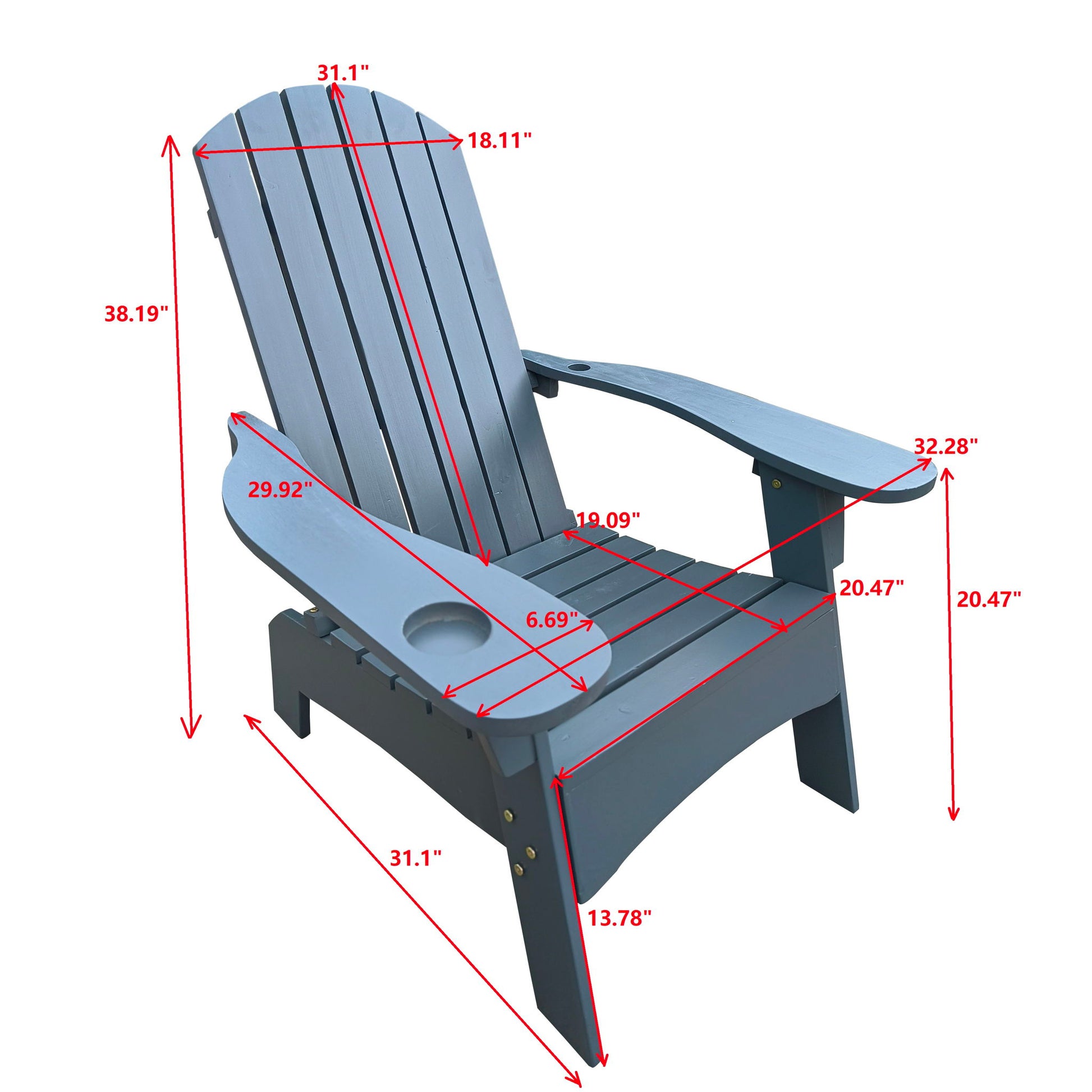 Outdoor Or Indoor Wood Adirondack Chair With An Hole To Hold Umbrella, On The Arm Home Essentials