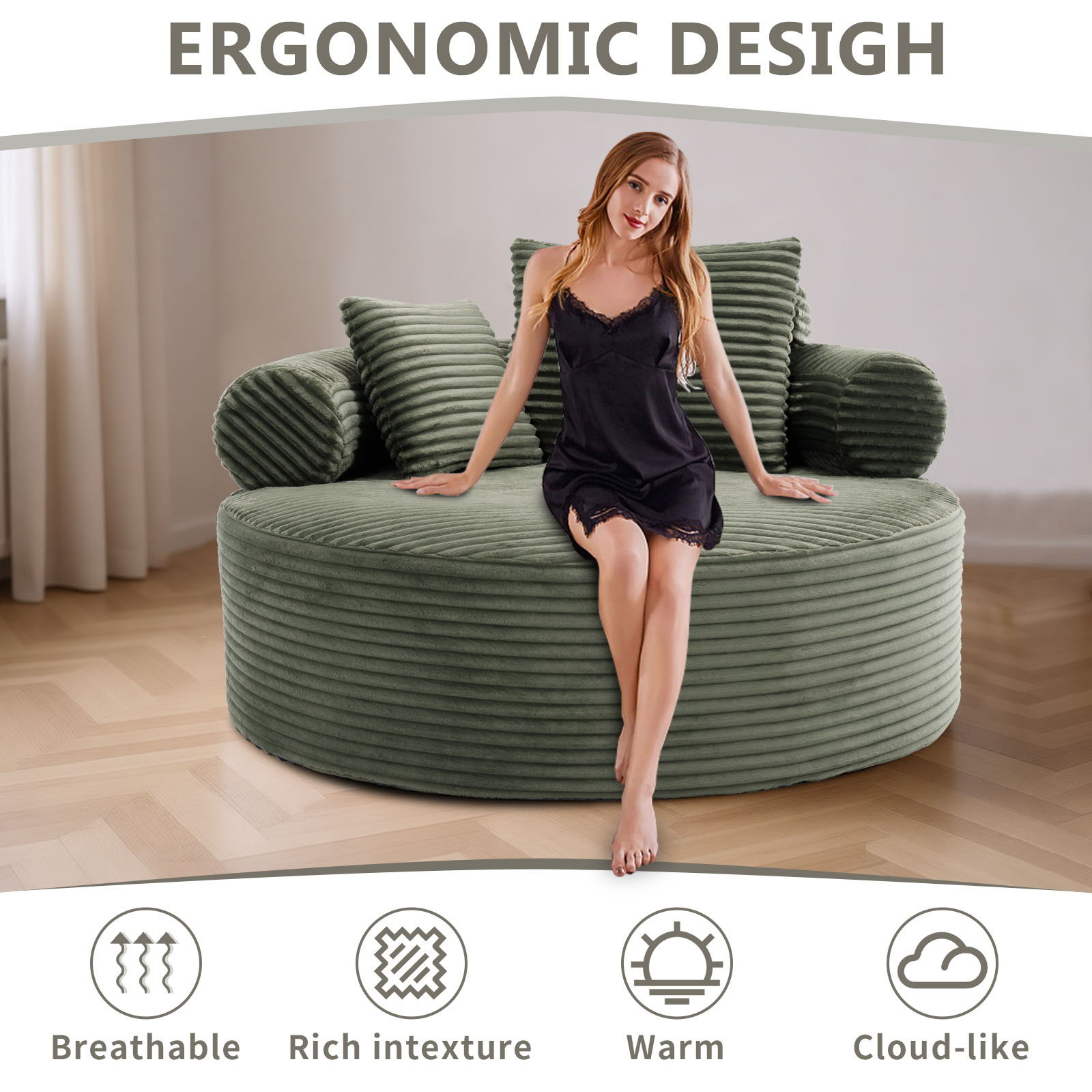 Round Sofa Bed With 3 Pillows For Living Room Home Essentials