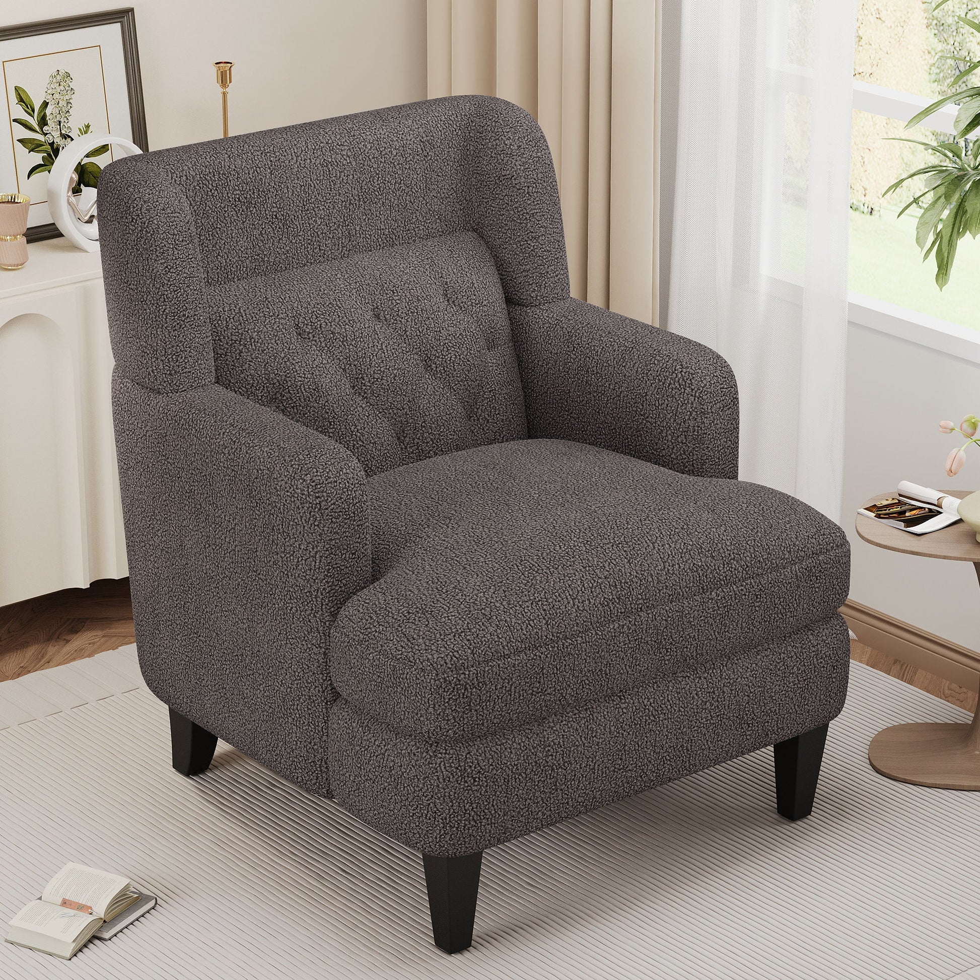 Upholstered Accent Chair Tufted Armchair For Living Room And Bedroom Noble House