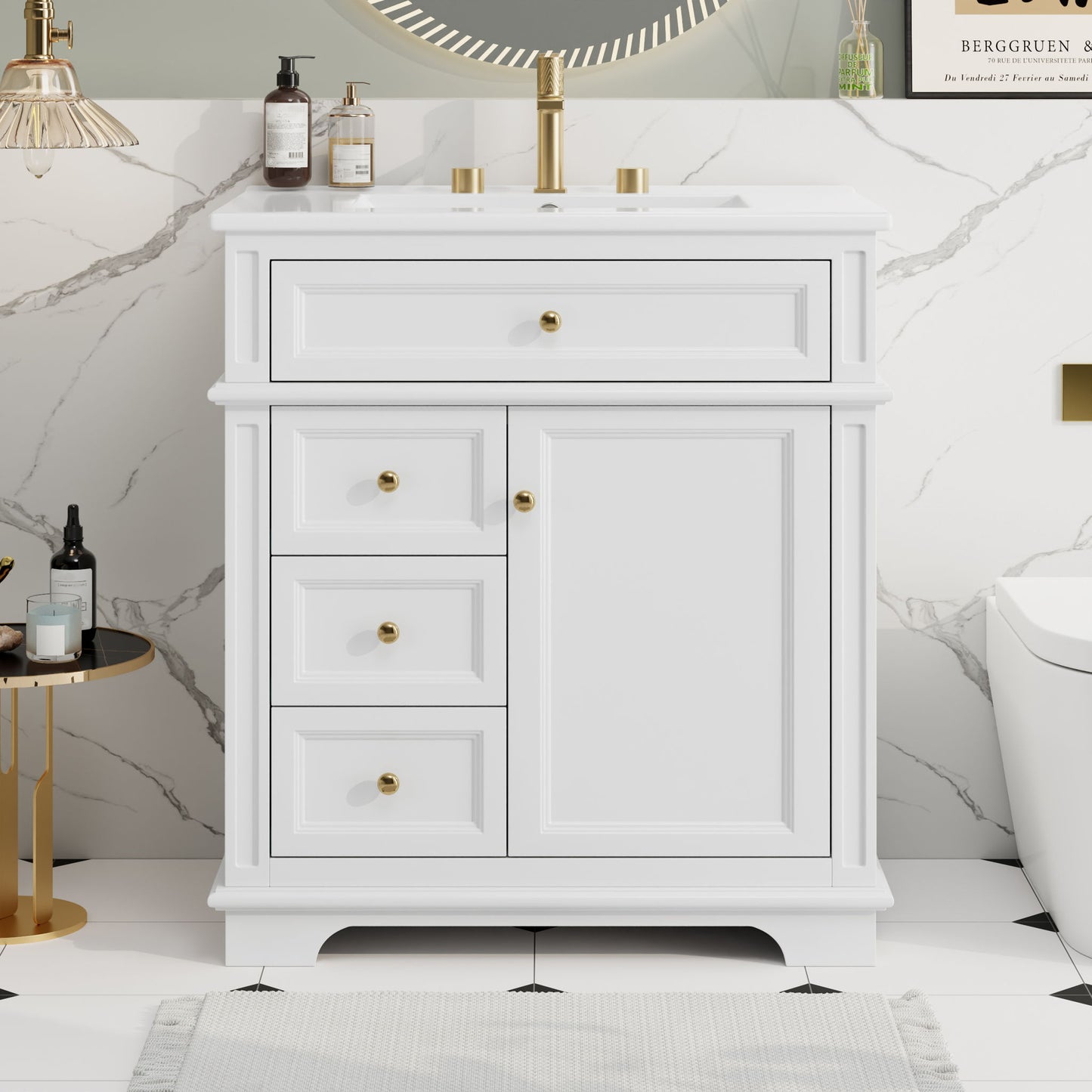Freestanding Bathroom Vanity With Sink, Soft Closing Door, Tip Out Drawer Noble House