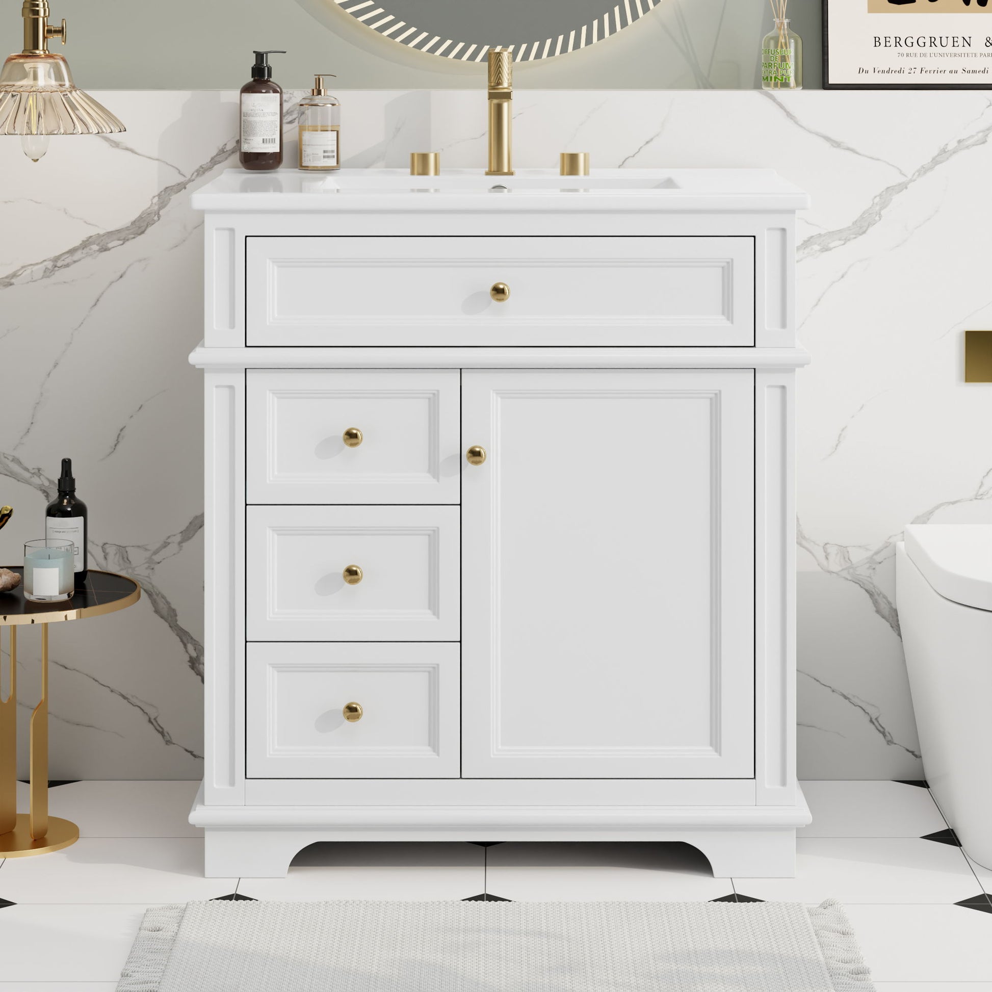 Freestanding Bathroom Vanity With Sink, Soft Closing Door, Tip Out Drawer Noble House