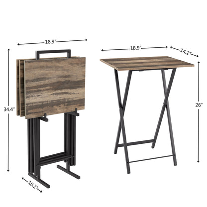 TV Trays For Eating (Set of 4) With Stand, Folding TV / Snack Tray Table Set, Folding TV Dinner Tables For Small Space - Rustic Brown Home Essentials