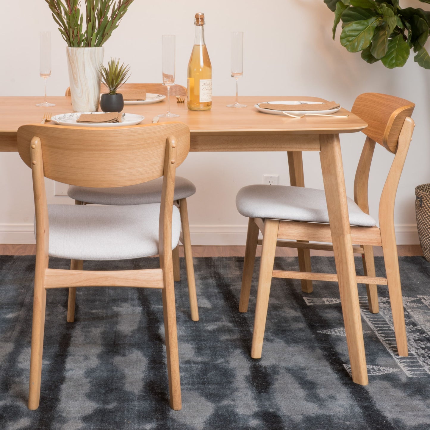 Brilliantine - Dining Chair With Cushion And Wood Frame (Set of 2) Noble House