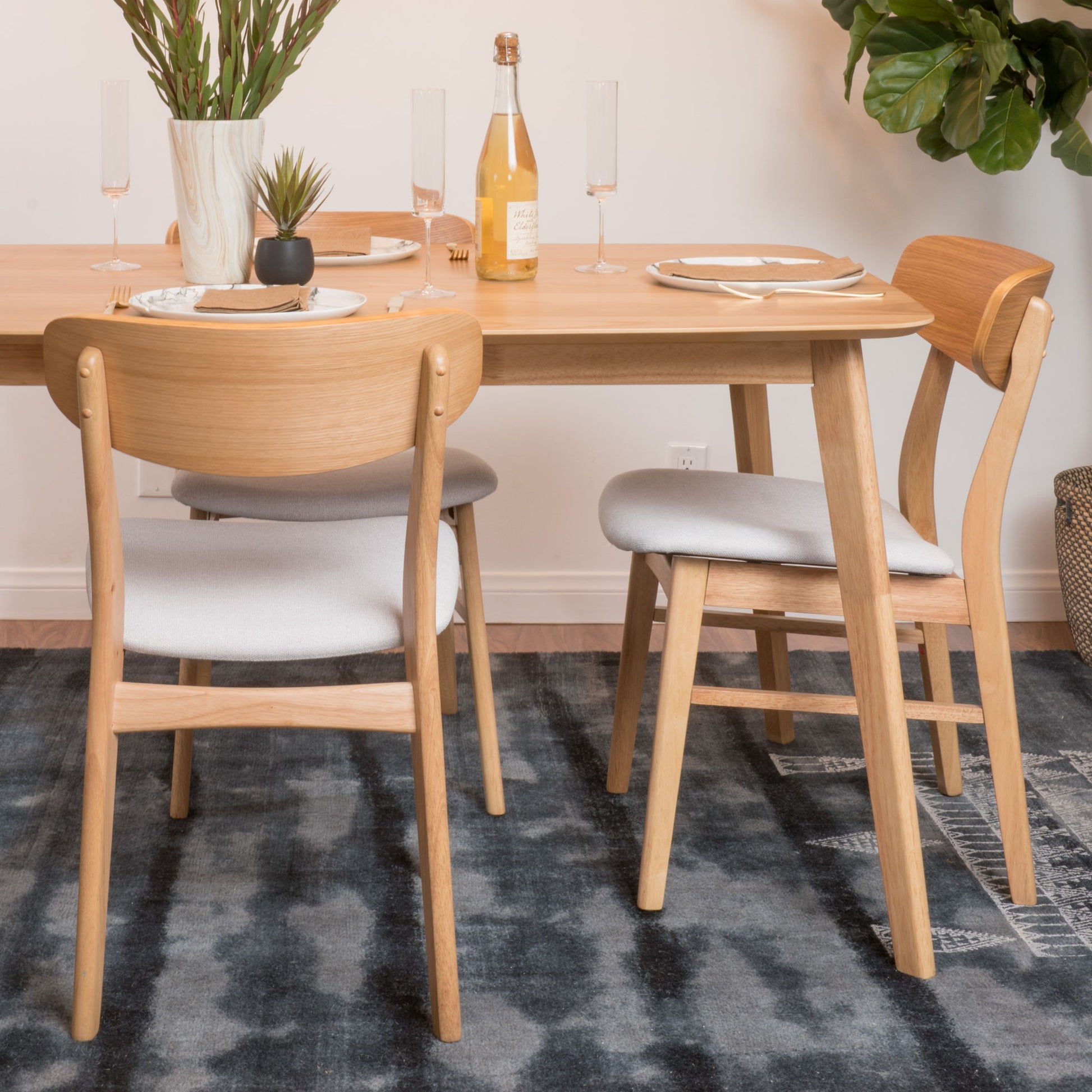 Brilliantine - Dining Chair With Cushion And Wood Frame (Set of 2) Noble House