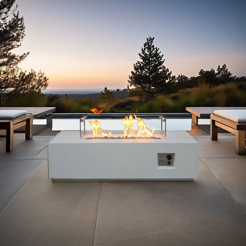Outdoor Concrete Propane Gas Rectangle Fire Pit Table Home Essentials