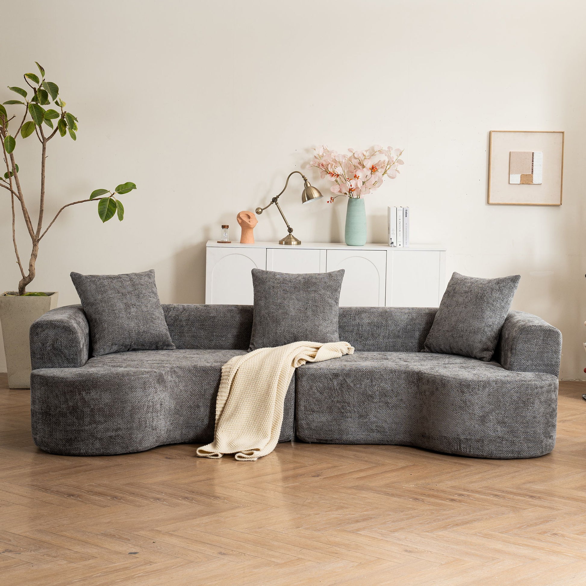 Modern Style Ultra Smooth Curved Sofa With 3 Pillows Home Essentials