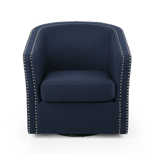 Modern Upholstered Swivel Club Chair With Nailhead Trim Noble House