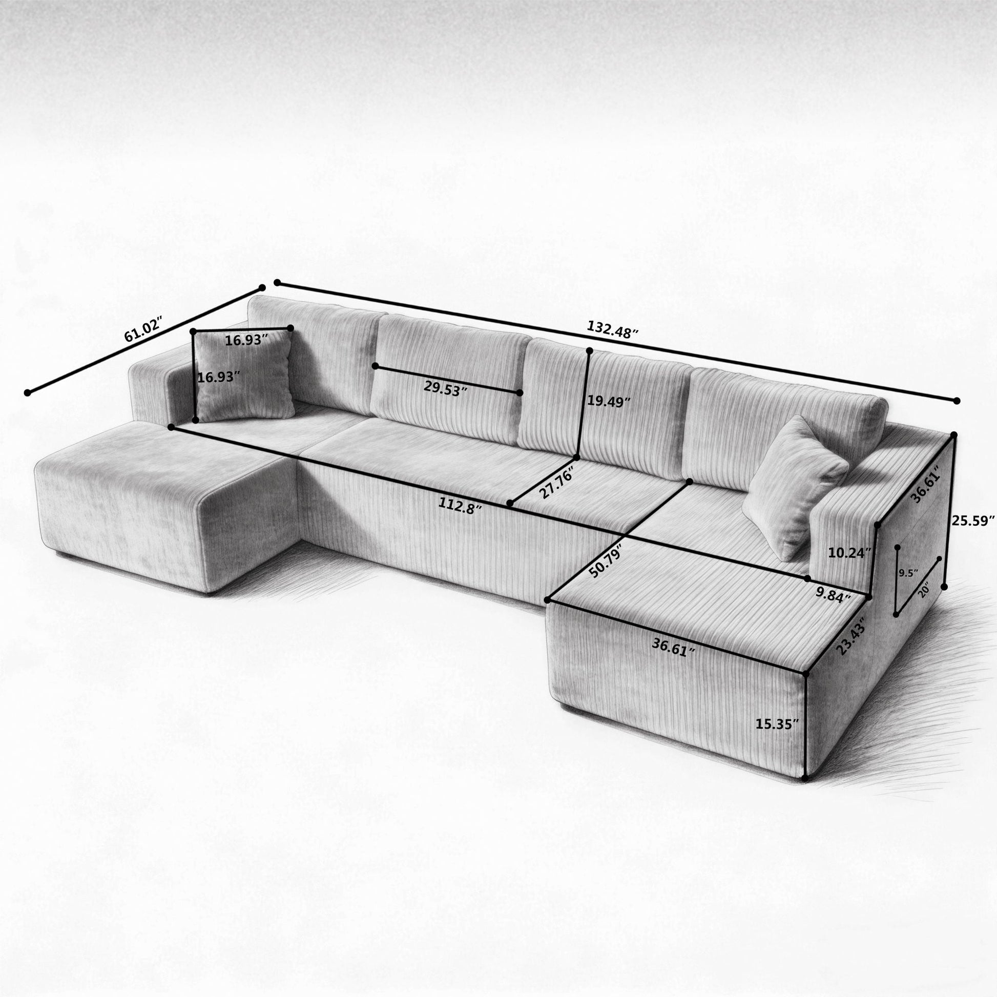 U - Shaped Modular Sectional Sofa For Living Room Home Essentials