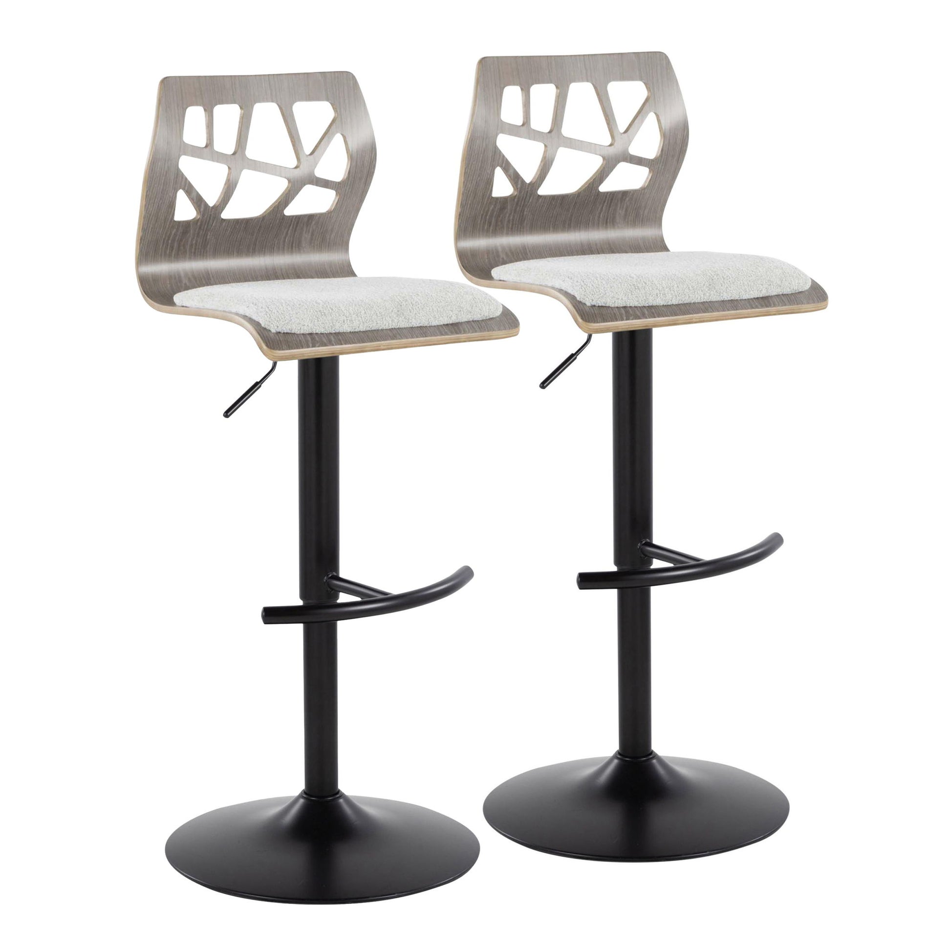 Folia - Contemporary Adjustable Barstool With Swivel With Rounded T Footrest (Set of 2) Lumi Source