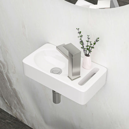 Rectangle, Wall Mount Bathroom Sink & Single Faucet Hole - White Daily Nest