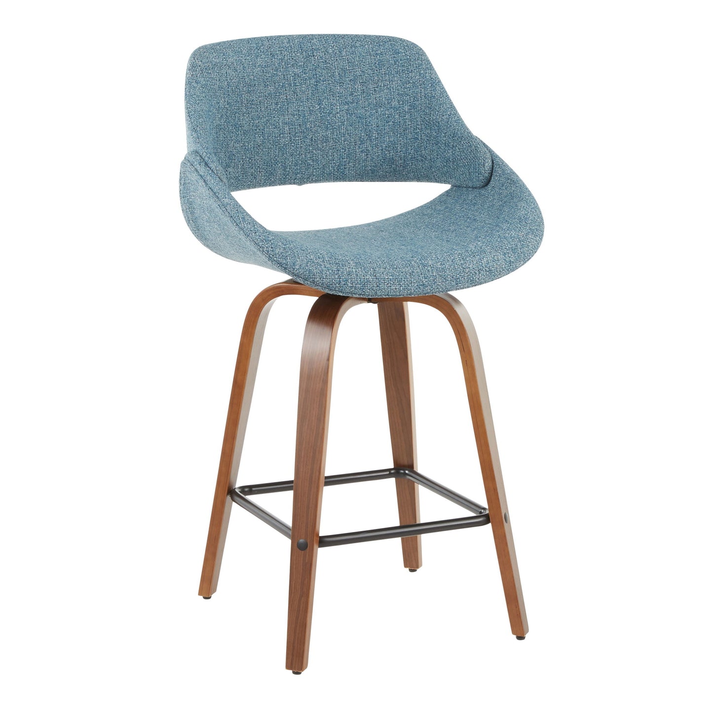 Fabrico - Mid-Century Modern Counter Stool (Set of 2) - Walnut / Blue Lumi Source