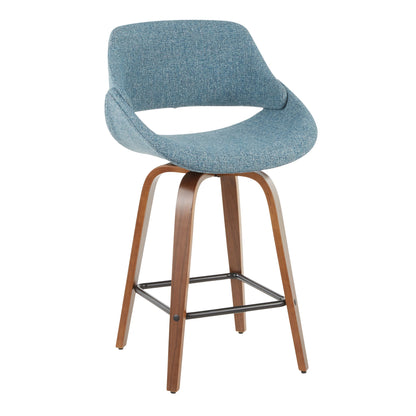 Fabrico - Mid-Century Modern Counter Stool (Set of 2) - Walnut / Blue Lumi Source