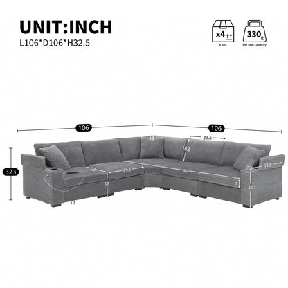Convertible L Shaped Sectional Corner Couch With Armrest Storage Cup Holders USB Charger, Irregular Corner Oversized Comfy Modular Sofa Luxe & Co.