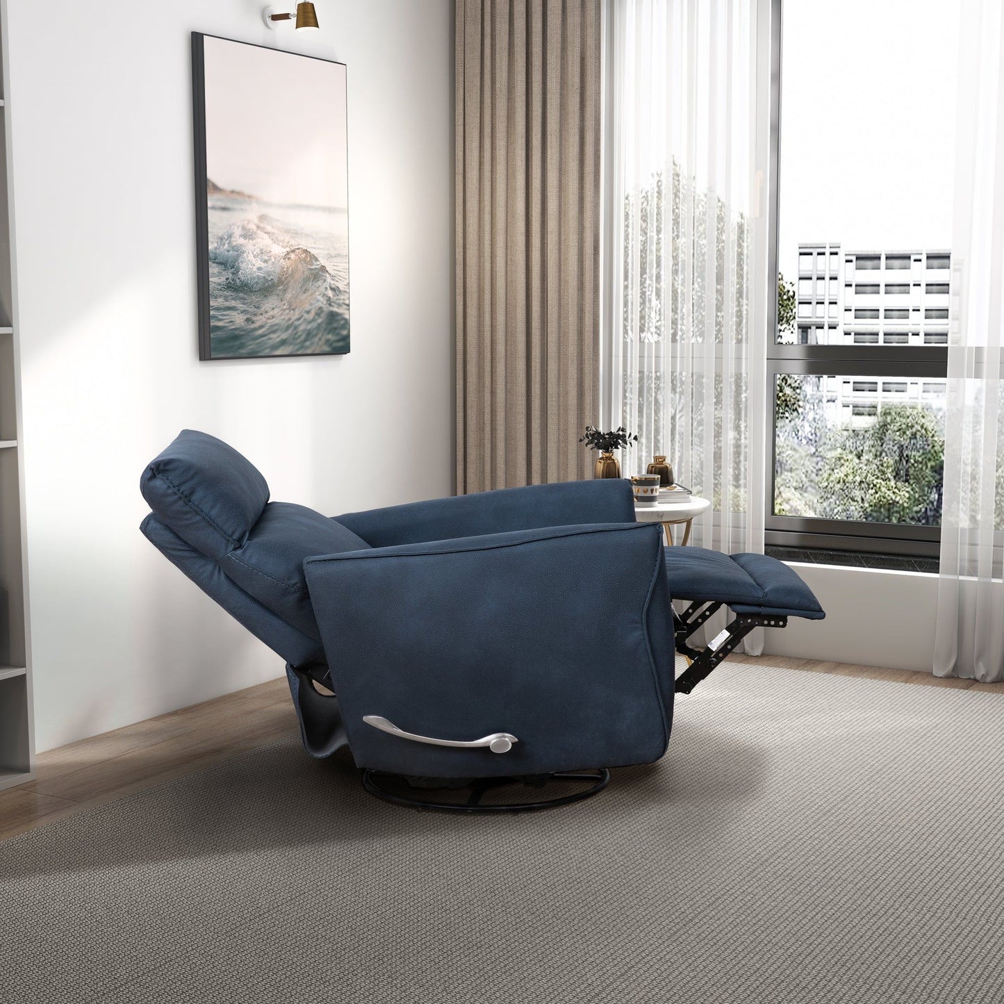 Carson - Swivel Glider Suede Recliner Chair - Midnight Blue