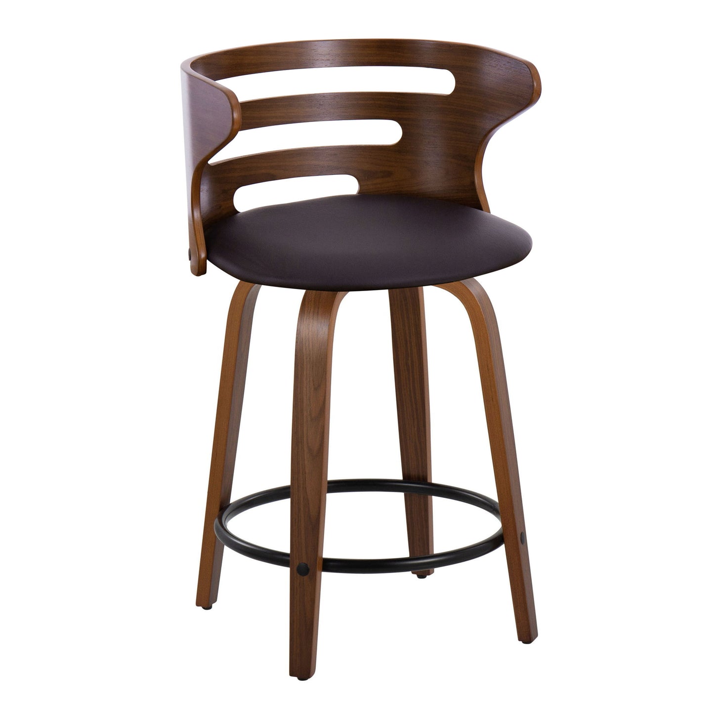 Cosini - Mid-Century Modern Fixed Height Counter Stool With Swivel With Round Footrest (Set of 2) - Walnut / Brown Lumi Source