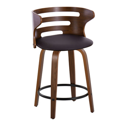 Cosini - Mid-Century Modern Fixed Height Counter Stool With Swivel With Round Footrest (Set of 2) - Walnut / Brown Lumi Source