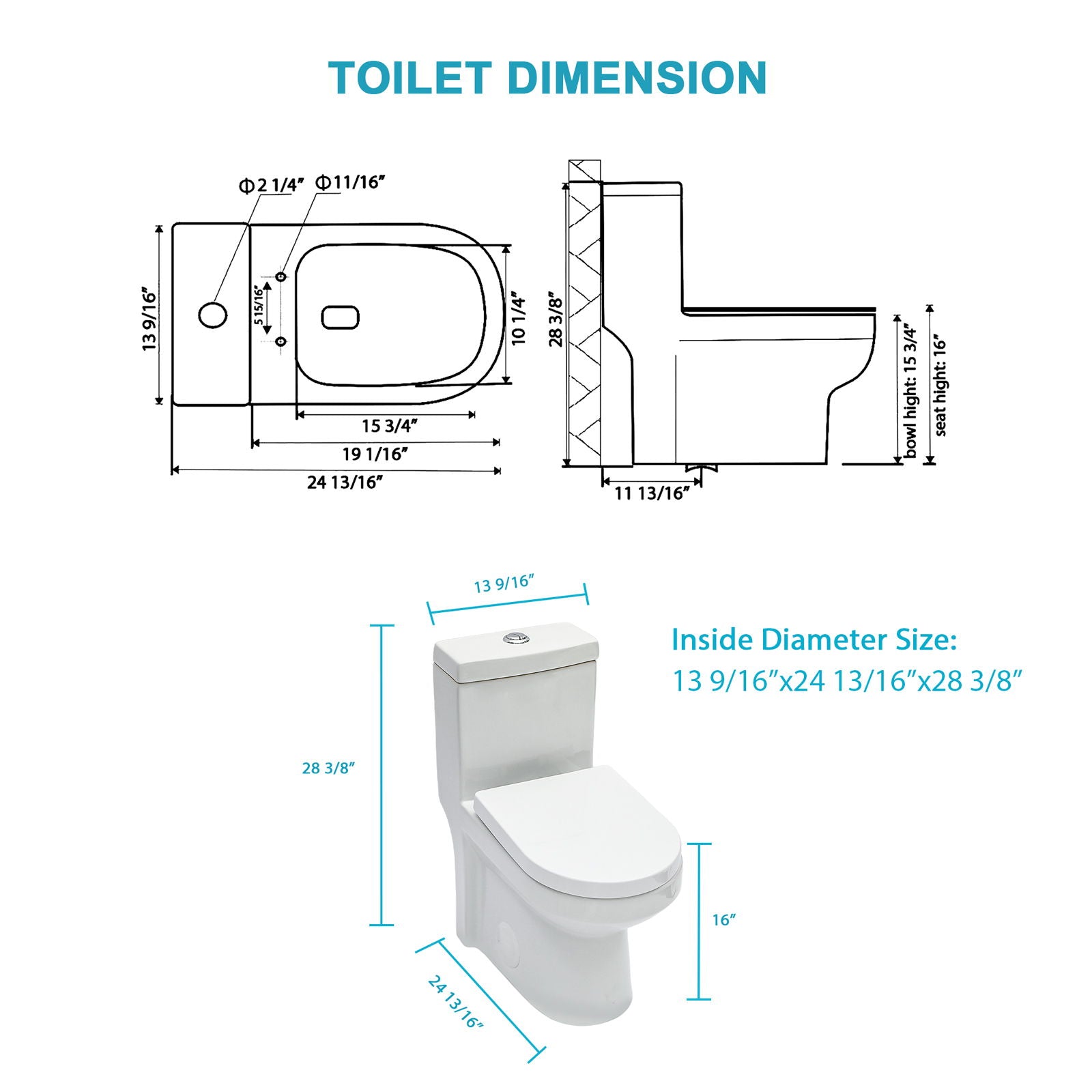 1 Piece Toilet For Bathroom, Dual Flush 1.1 / 1.6 Gpf, Soft Closing Seat - White Daily Nest