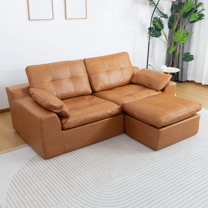 L - Shaped Modular 2 Seater Sofa With Movable Ottoman And High Density Sponge Cushions For Living Room Home Essentials