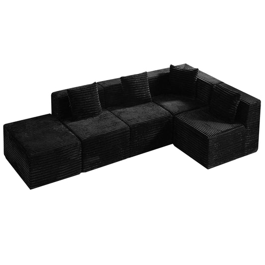 Modular Sectional Couches For Living Room With Deep Seat, L Shape Cloud Sofa Couch, High Density Memory Foam, Boneless Upholstered Couchesy - Black Home Essentials