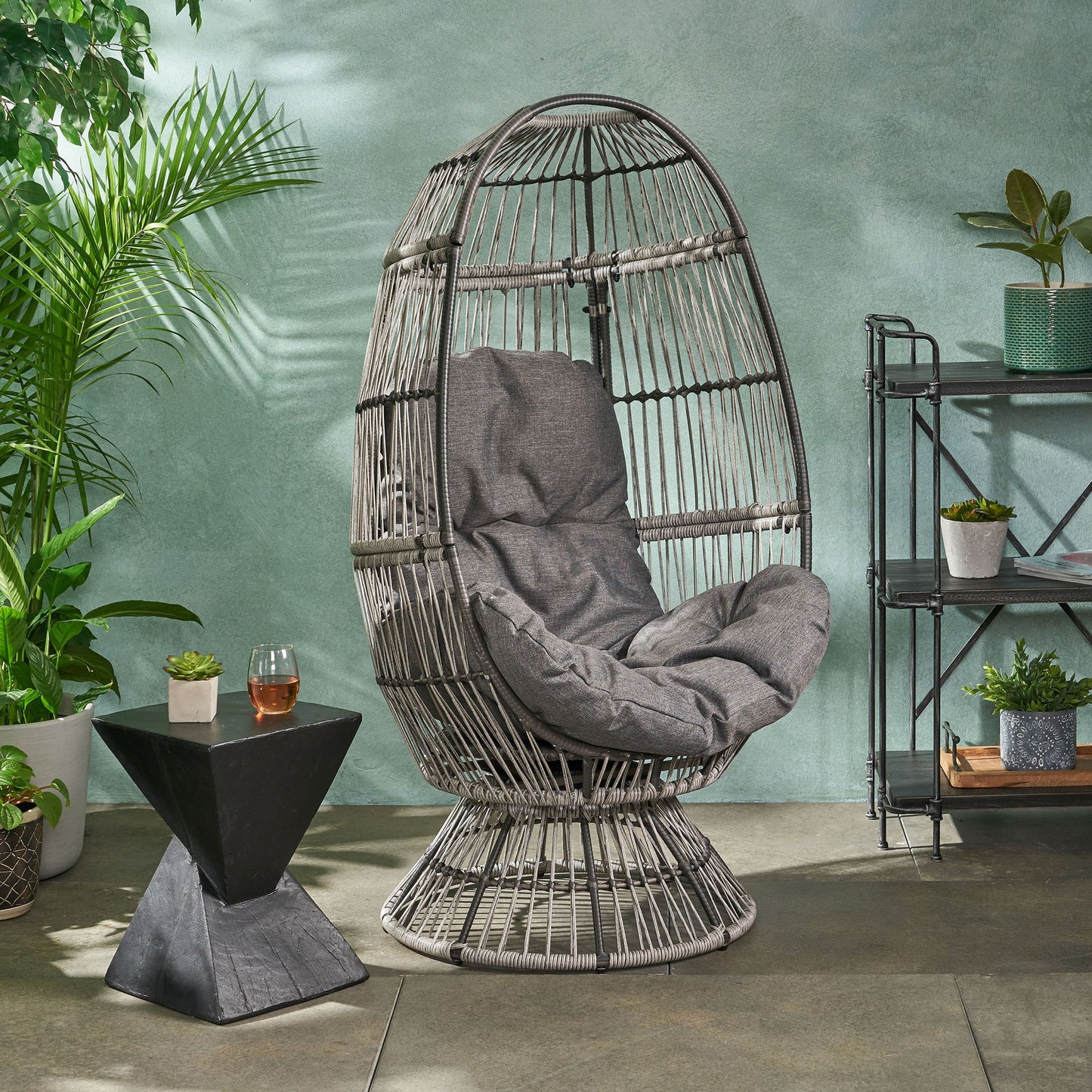 Patio Swivel Basket Egg Chair With Cushion Noble House