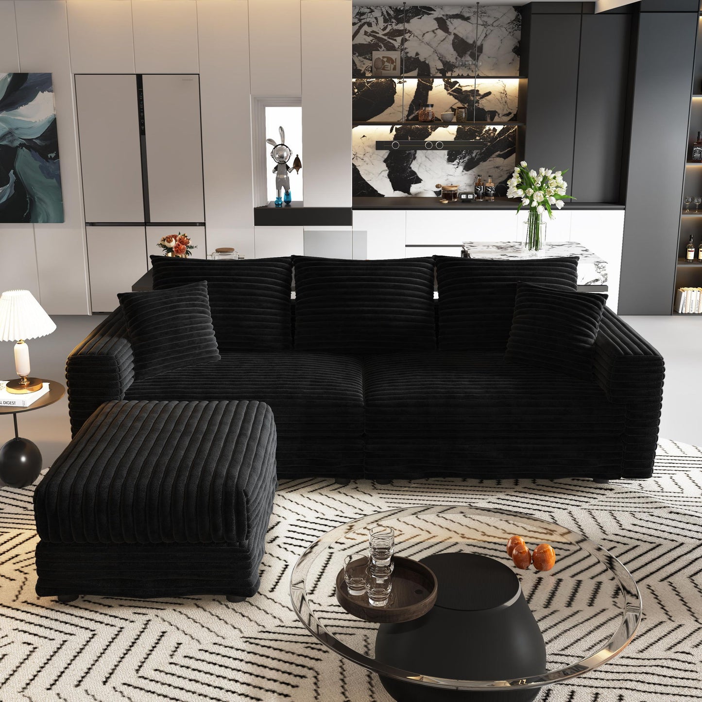 Convertible Deep Seat Sofa With Soft Pillows And Ottomans Home Essentials