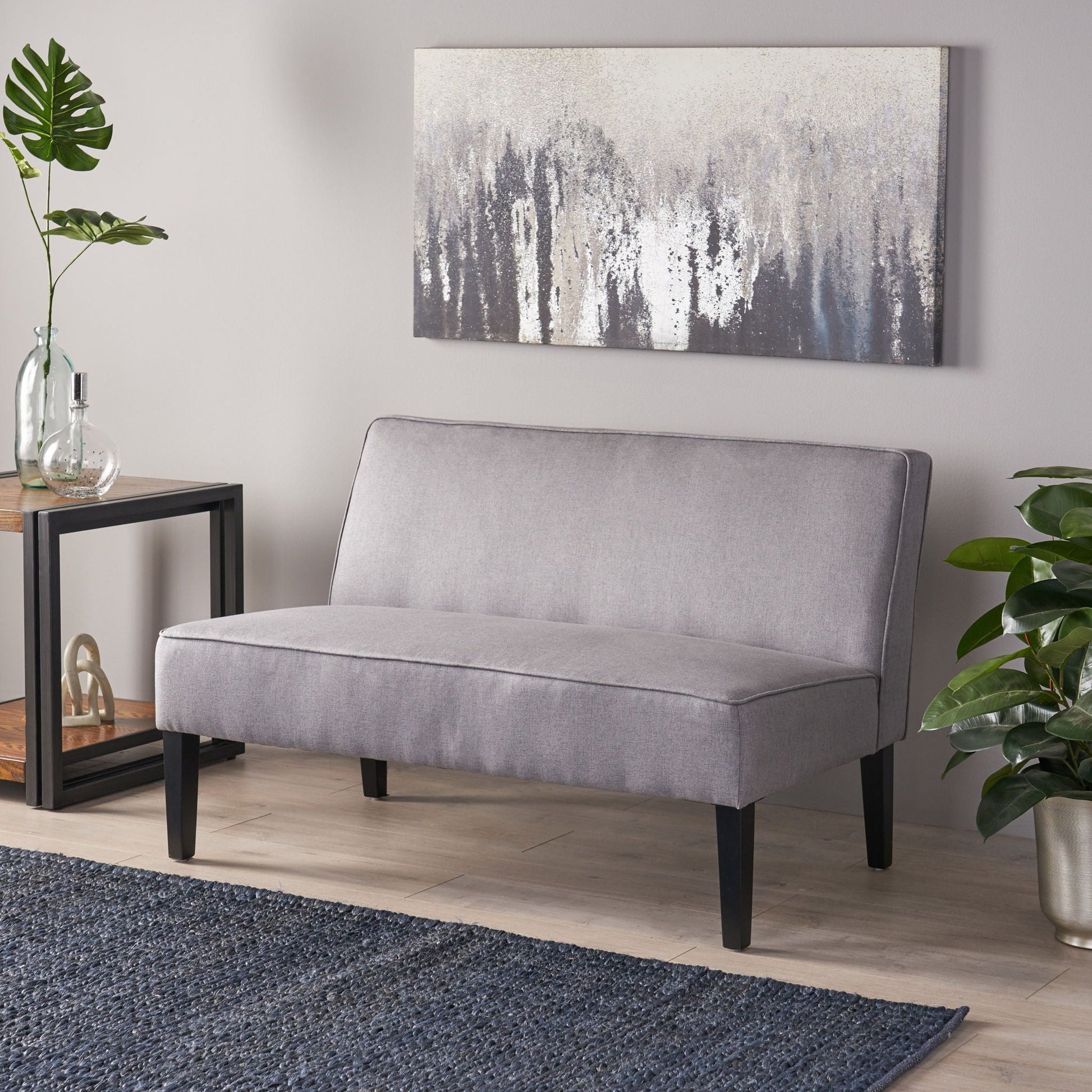Contemporary Loveseat With Upholstered Fabric And Birch Wood Legs Noble House