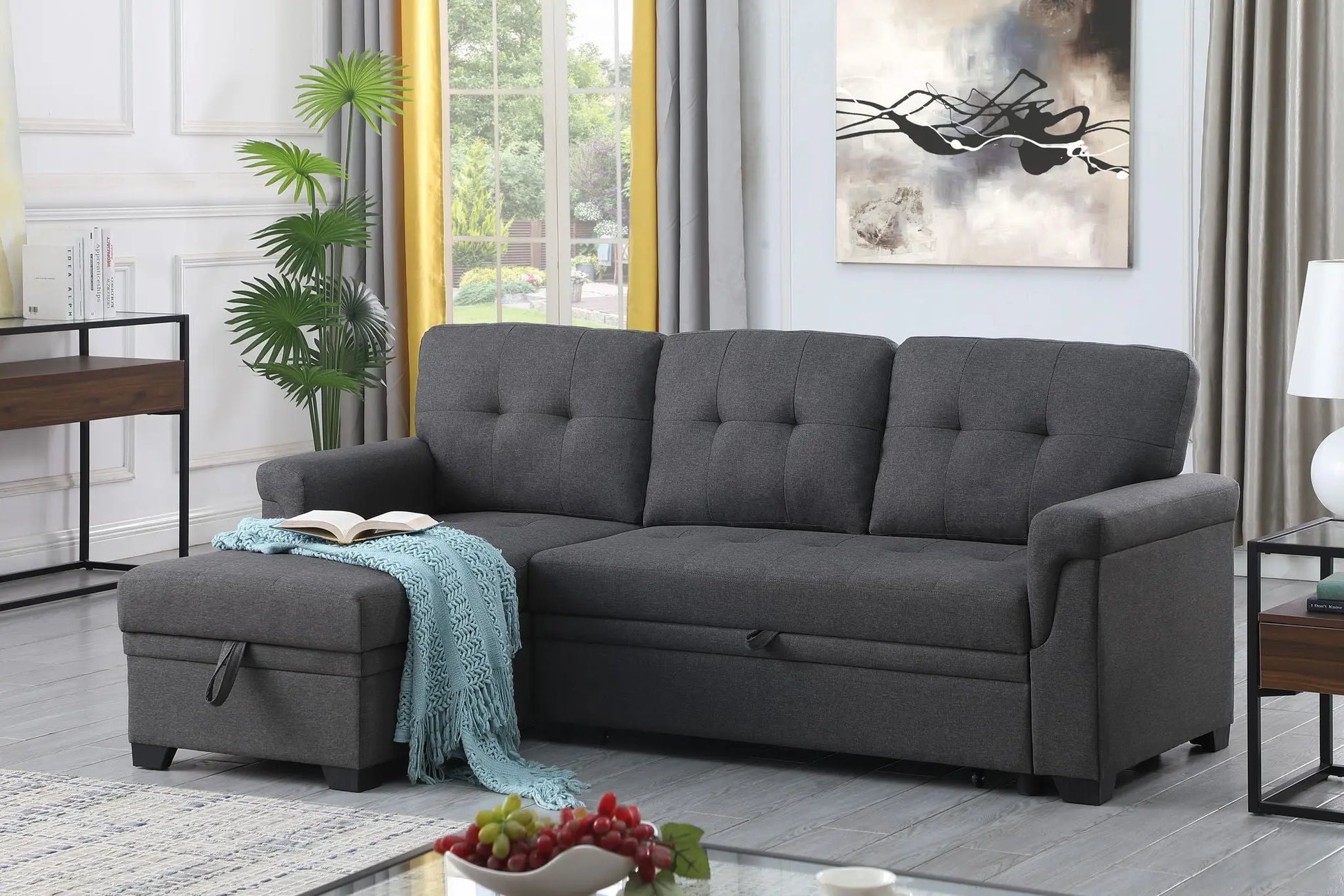 Lucca - Linen Reversible Sleeper Sectional Sofa With Storage Chaise Lilola Home