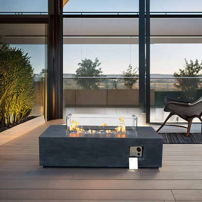 Outdoor Concrete Propane Gas Rectangle Fire Pit Table Home Essentials