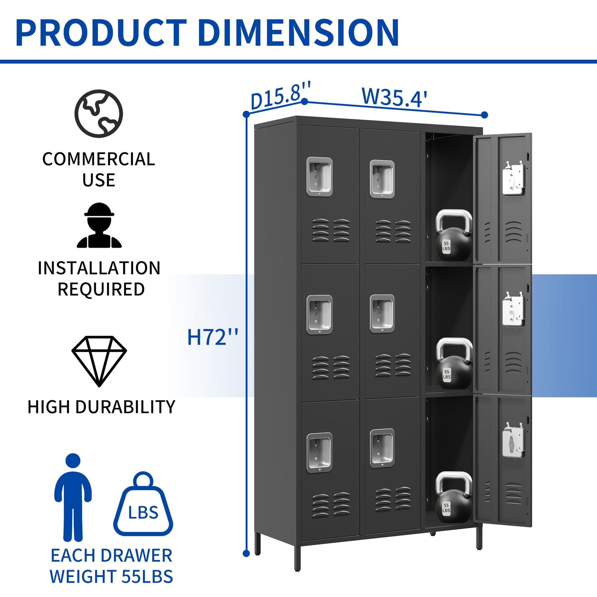 12 Door Lockers With Lock For Secure Storage - Black Home Essentials