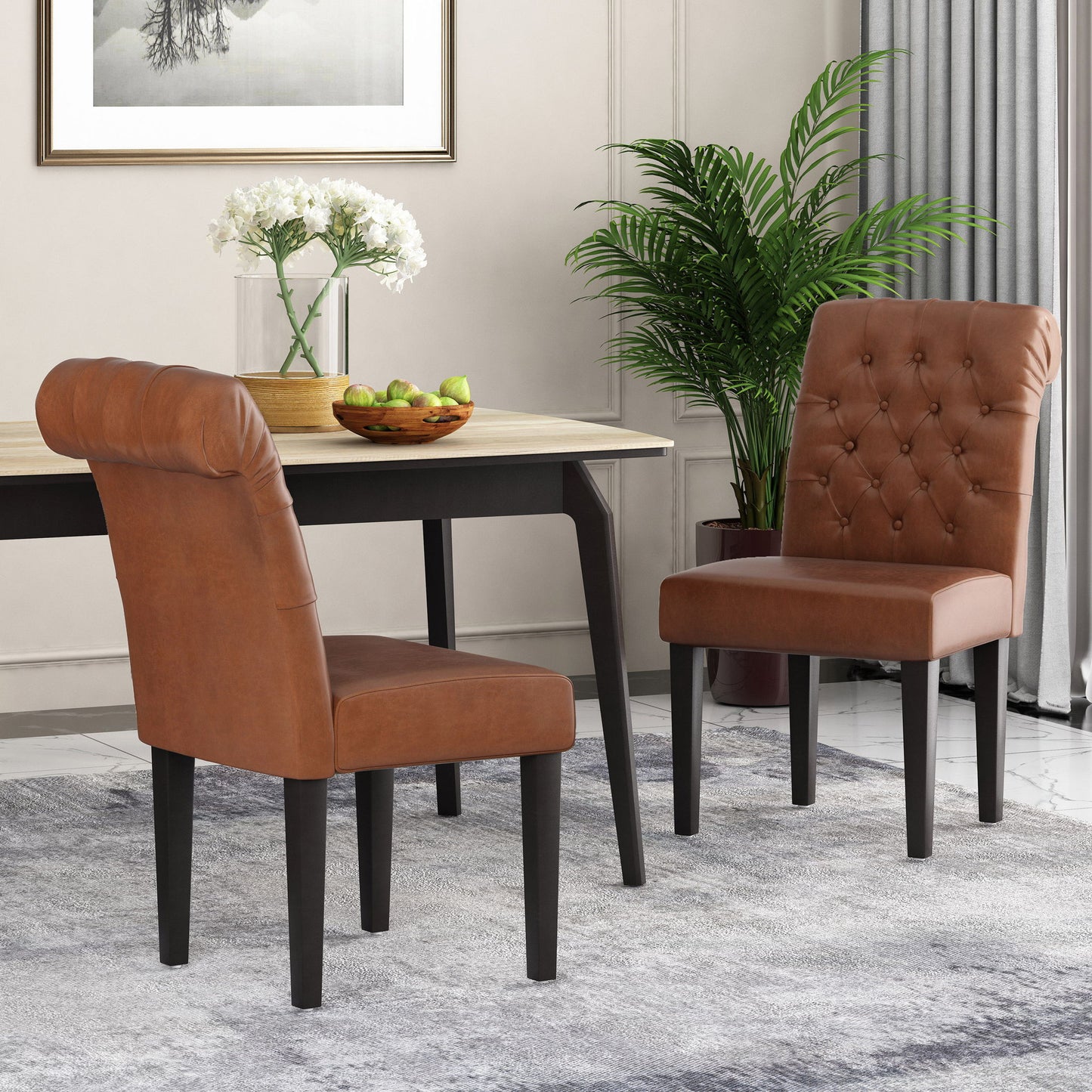Broxton - Tuft Dining Rolltop Chairs With Button Tufted Backrest (Set of 2) Noble House