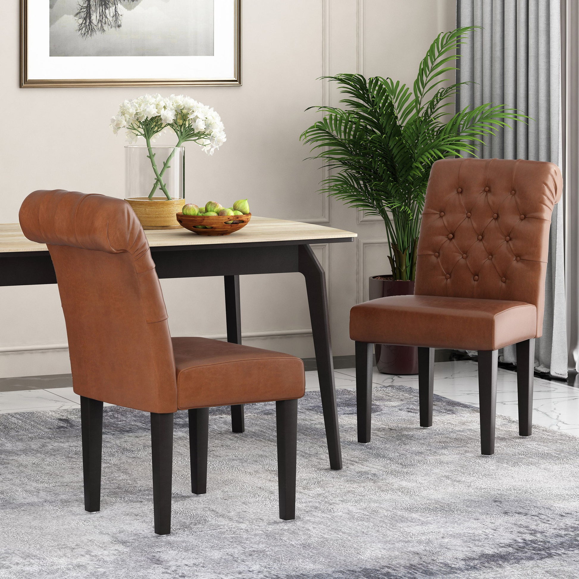 Broxton - Tuft Dining Rolltop Chairs With Button Tufted Backrest (Set of 2) Noble House
