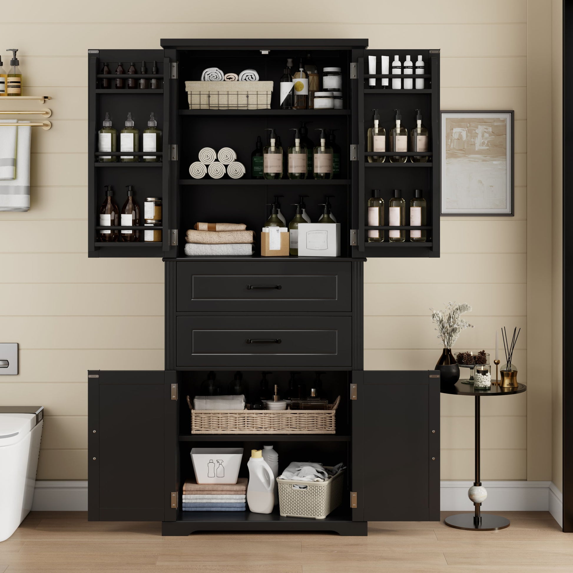 Elegant Multi Functional Storage Cabinet With Slide Rail Drawers, Adjustable Shelves Noble House