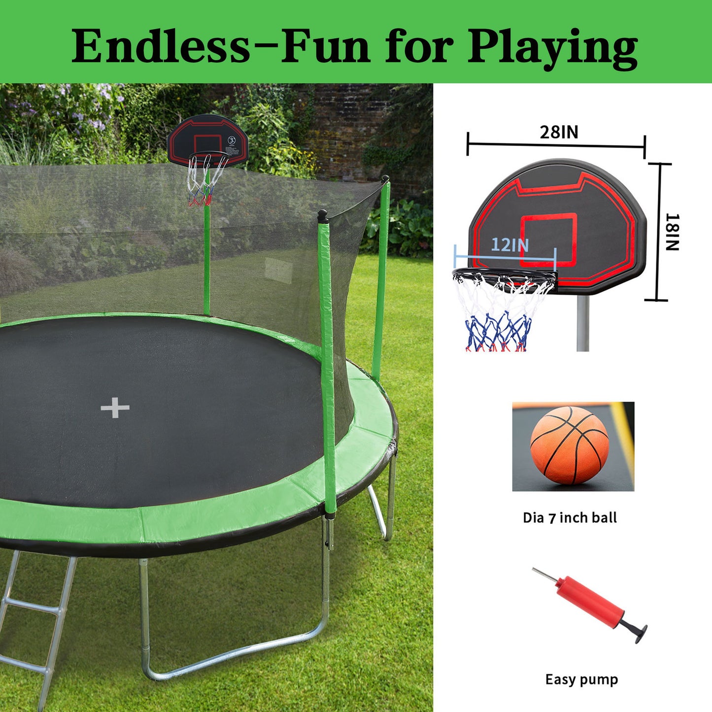 15Ft Trampoline With Basketball Hoop Inflator And Ladder (Inner Safety Enclosure) Daily Nest