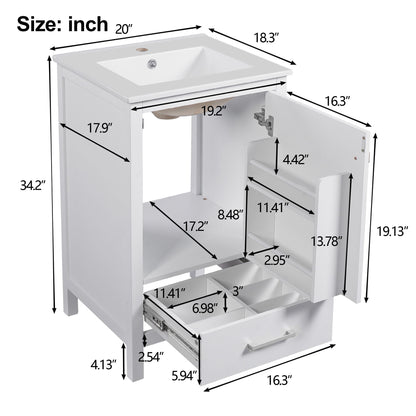 Bathroom Vanity With Ceramic Sink, Soft Close Drawers, Door Organizer, Divider Drawer, Adjustable Foot Pads Hearth and Haven